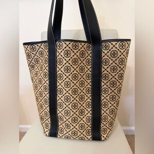 Tory Burch Raffia Monogram Tote